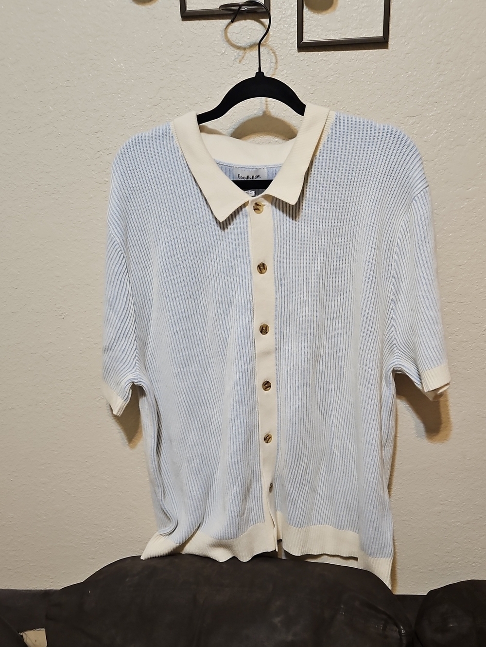 Goodfellow & Co Cream Collar with Light Blue Ribbed Button-Up Cardigan